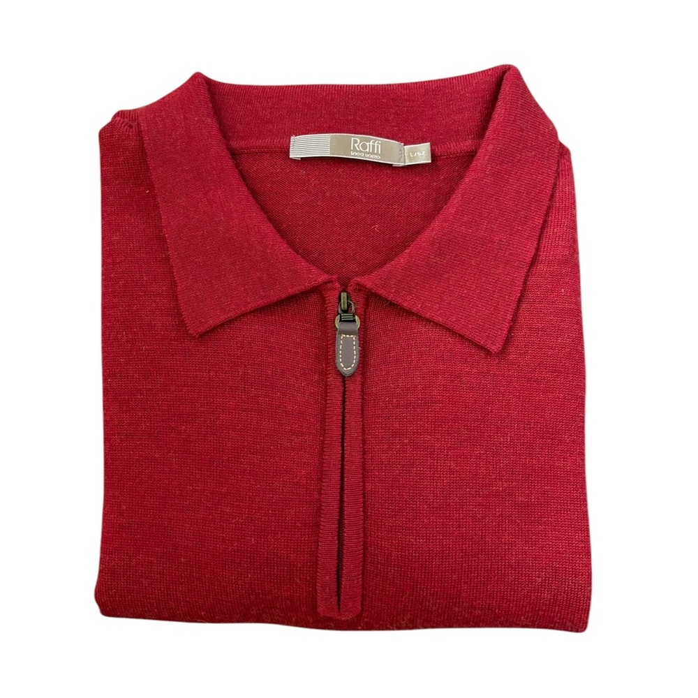 Raffi 100% Merino Wool Classic Quarter Zip Collared Sweater Red Size L - Picture 2 of 10